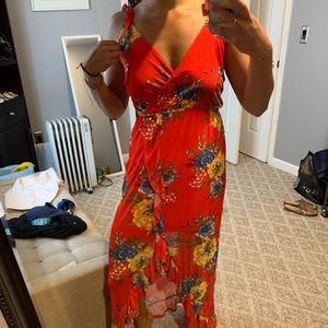 Red flowered maxi dress